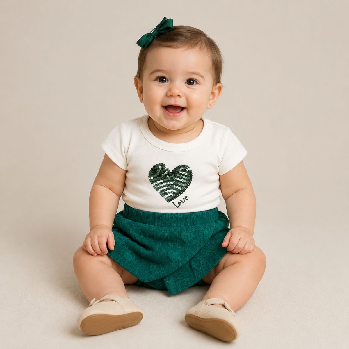 Tam P (3-6 meses) /Marfim + Verde