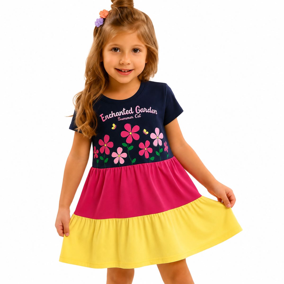 Tamanho: 8 / Cor: Marinho + Rosa Escuro + Amarelo
