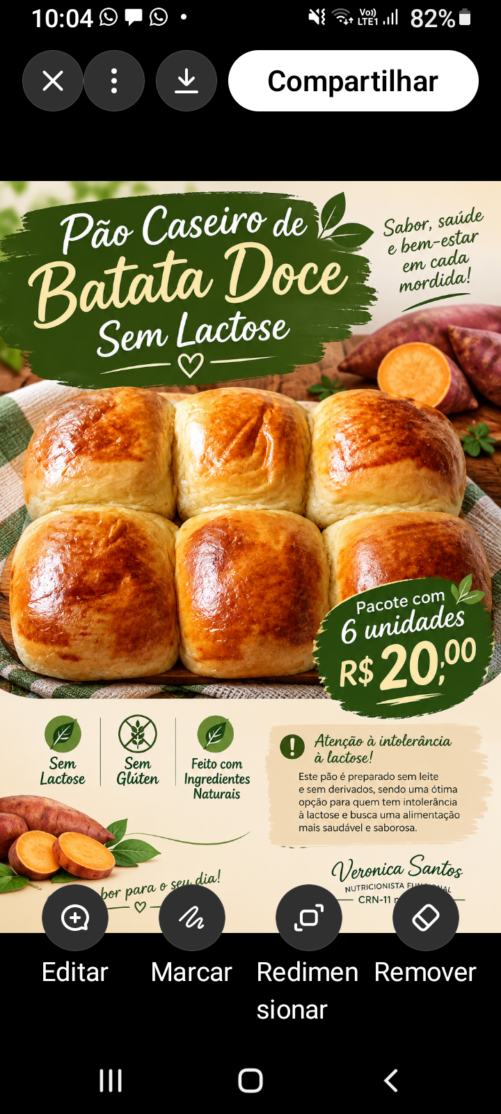 Pão de Batata doce 0% lactose 
