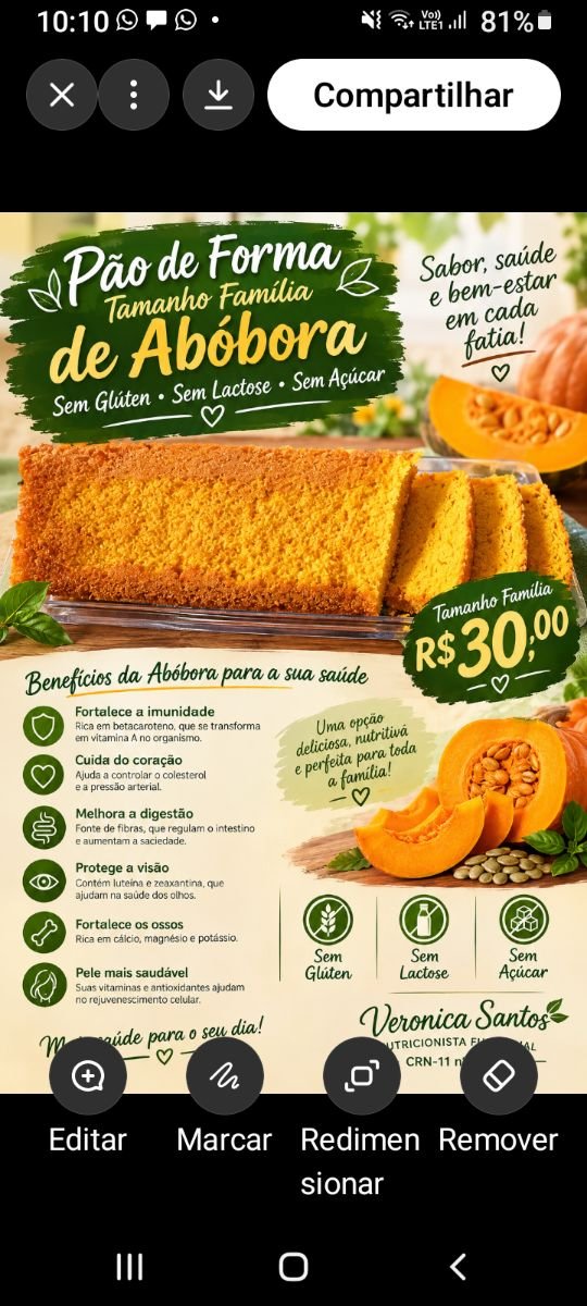 Pão de Abóbora sem glúten e sem lactose tamanho Família 